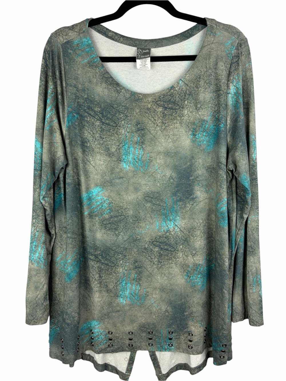 Dolcezza Simply Art XL Abstract Print Studded Tunic Top Gray Blue Viscose
